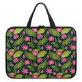 Hot Pink Lotus Pattern Print Laptop Sleeve With Handle