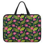 Hot Pink Lotus Pattern Print Laptop Sleeve With Handle