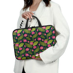 Hot Pink Lotus Pattern Print Laptop Sleeve With Handle