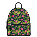 Hot Pink Lotus Pattern Print Leather Backpack