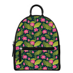 Hot Pink Lotus Pattern Print Leather Backpack