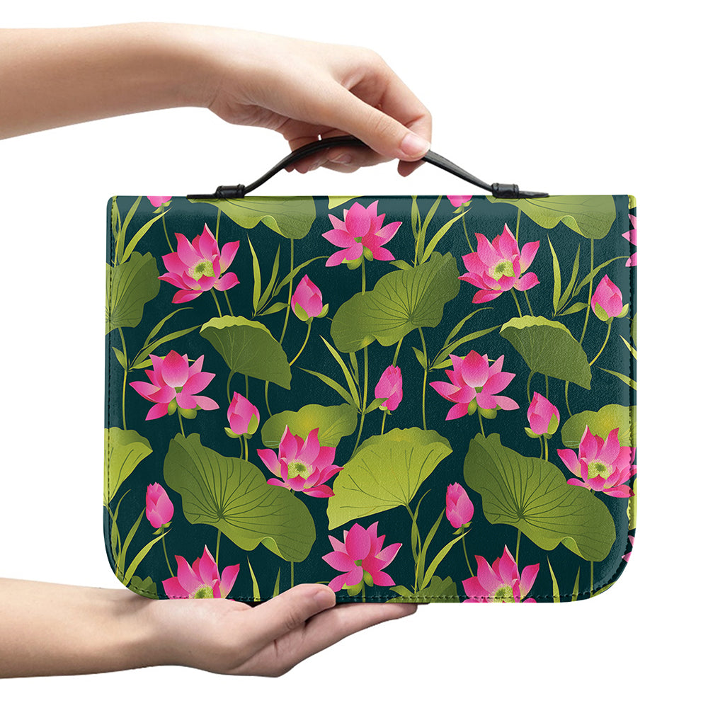Hot Pink Lotus Pattern Print Leather Bible Cover