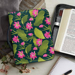Hot Pink Lotus Pattern Print Leather Bible Cover