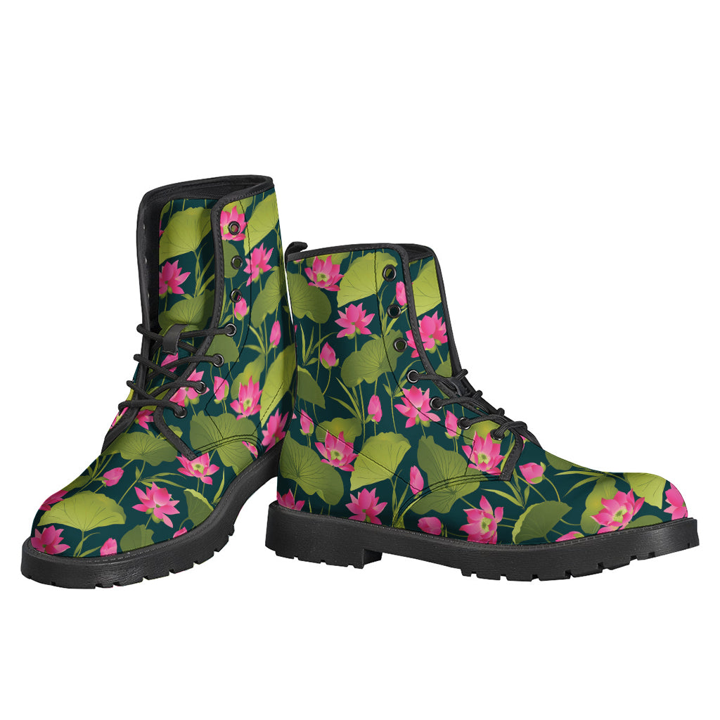 Hot Pink Lotus Pattern Print Backpack
