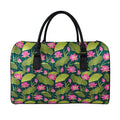 Hot Pink Lotus Pattern Print Leather Duffel Bag