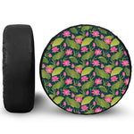 Hot Pink Lotus Pattern Print Leather Spare Tire Cover