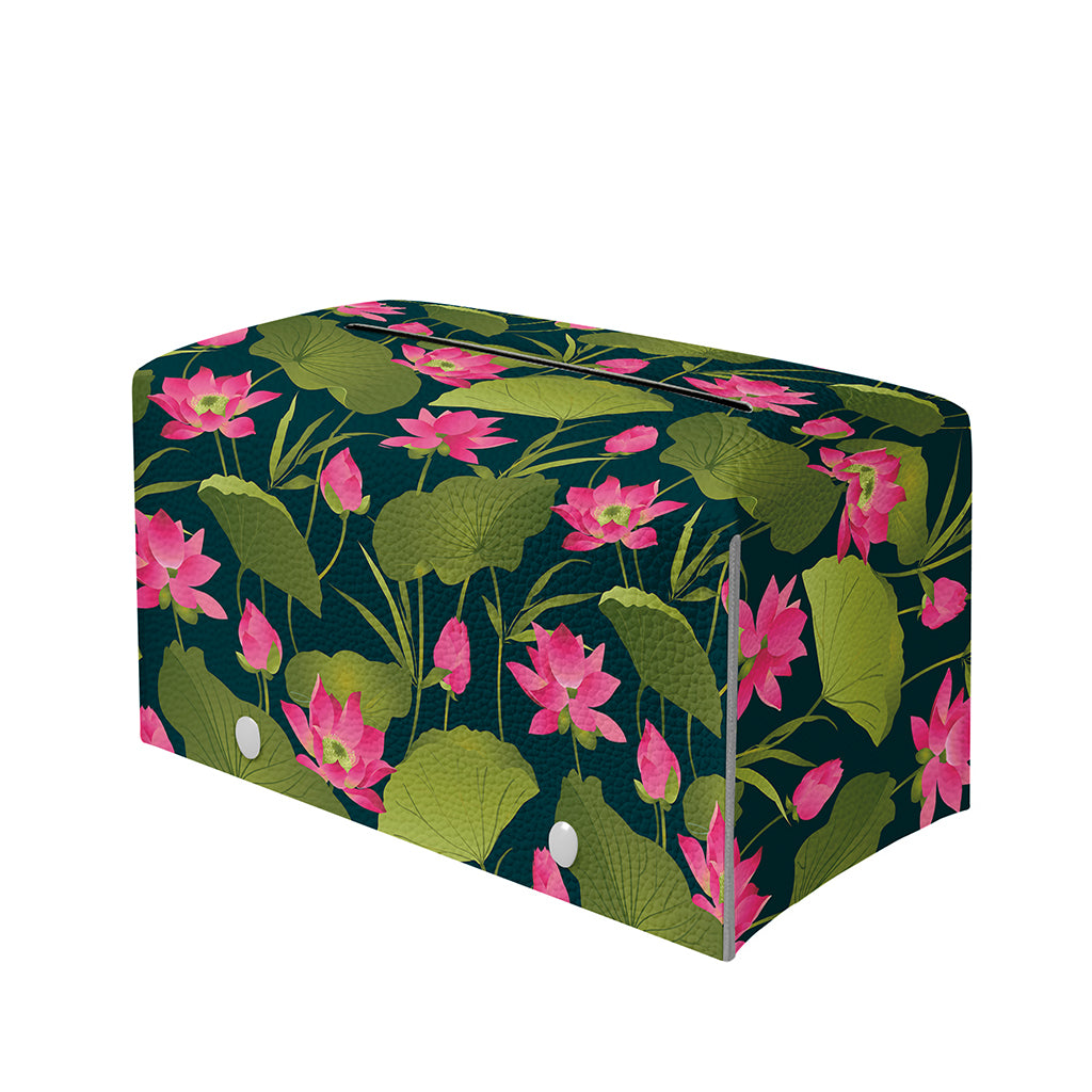 Hot Pink Lotus Pattern Print Leather Tissue Box Cover