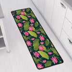 Hot Pink Lotus Pattern Print Long Kitchen Mat