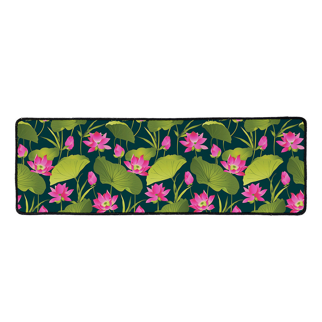 Hot Pink Lotus Pattern Print Long Kitchen Mat