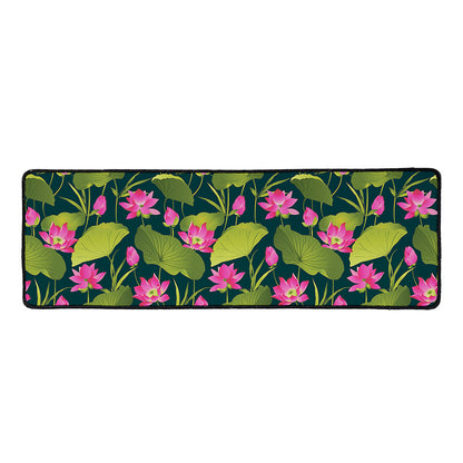 Hot Pink Lotus Pattern Print Long Kitchen Mat