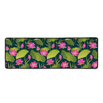 Hot Pink Lotus Pattern Print Long Kitchen Mat