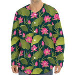 Hot Pink Lotus Pattern Print Long Sleeve Baseball Jersey