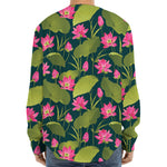 Hot Pink Lotus Pattern Print Long Sleeve Baseball Jersey