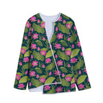 Hot Pink Lotus Pattern Print Long Sleeve Short Coat