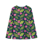Hot Pink Lotus Pattern Print Long Sleeve Short Coat