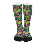 Hot Pink Lotus Pattern Print Long Socks