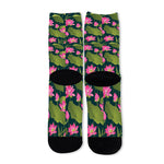 Hot Pink Lotus Pattern Print Long Socks