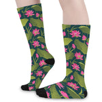 Hot Pink Lotus Pattern Print Long Socks