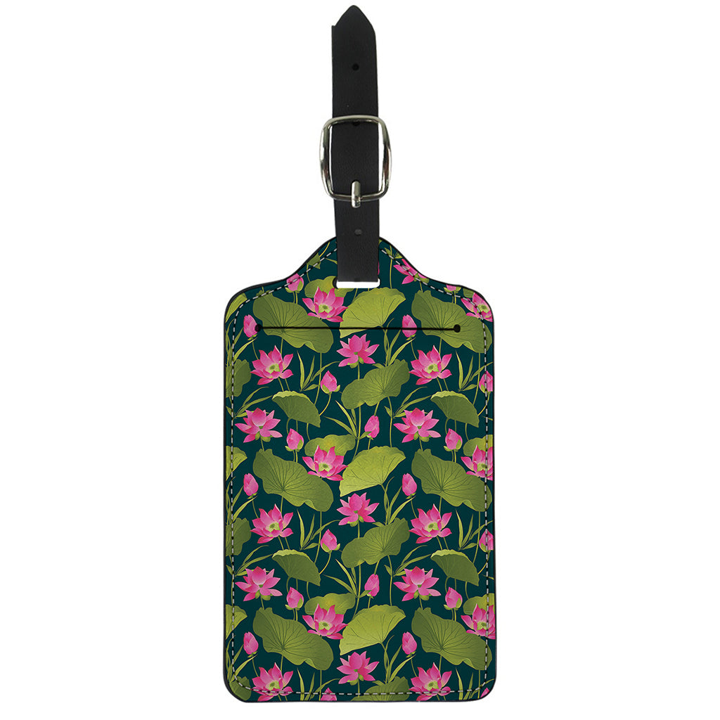 Hot Pink Lotus Pattern Print Luggage Tag