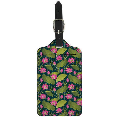 Hot Pink Lotus Pattern Print Luggage Tag