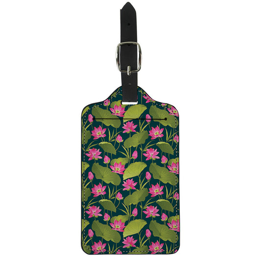 Hot Pink Lotus Pattern Print Luggage Tag