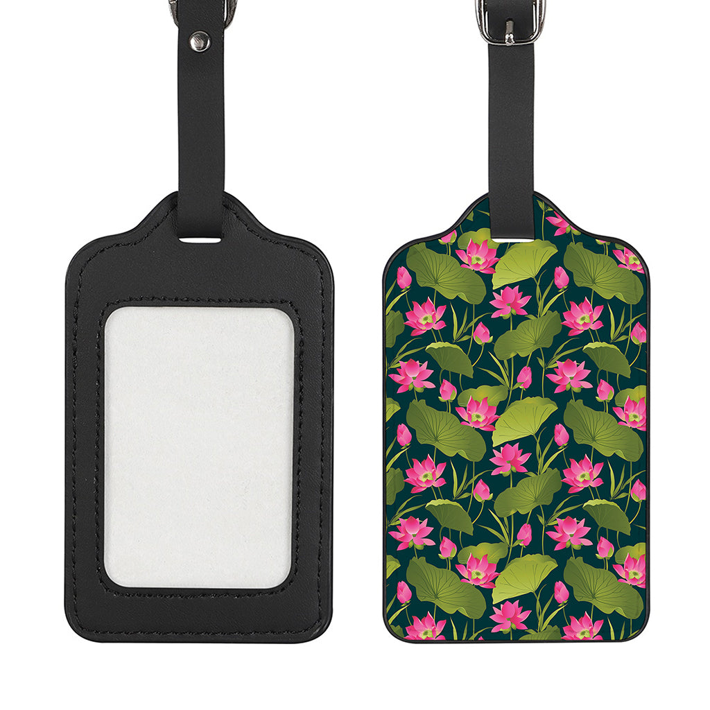 Hot Pink Lotus Pattern Print Luggage Tag