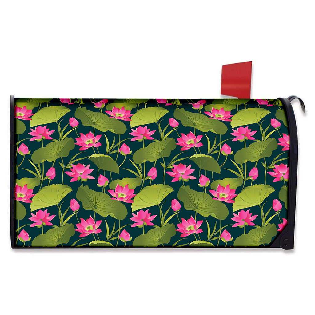 Hot Pink Lotus Pattern Print Mailbox Cover