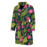 Hot Pink Lotus Pattern Print Men's Bathrobe