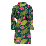 Hot Pink Lotus Pattern Print Men's Bathrobe