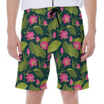Hot Pink Lotus Pattern Print Men's Beach Shorts