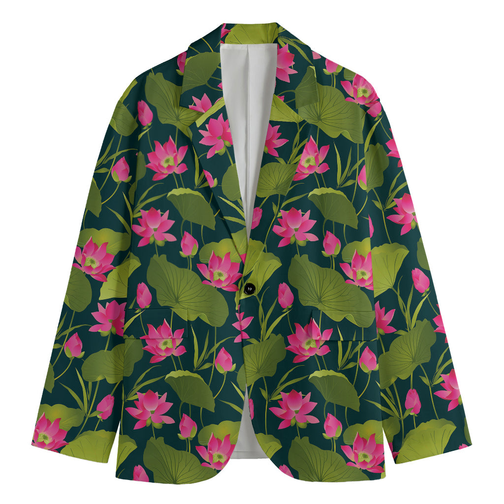 Hot Pink Lotus Pattern Print Men's Blazer