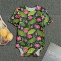 Hot Pink Lotus Pattern Print Men's Bodysuit