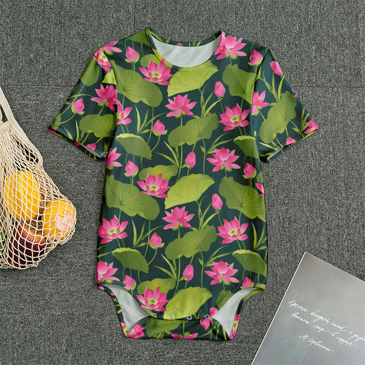 Hot Pink Lotus Pattern Print Men's Bodysuit