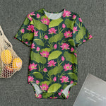 Hot Pink Lotus Pattern Print Men's Bodysuit
