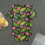 Hot Pink Lotus Pattern Print Men's Bodysuit