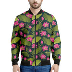 Hot Pink Lotus Pattern Print Men's Bomber Jacket