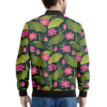 Hot Pink Lotus Pattern Print Men's Bomber Jacket