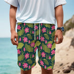 Hot Pink Lotus Pattern Print Men's Cargo Shorts