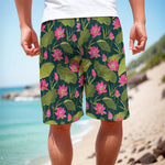 Hot Pink Lotus Pattern Print Men's Cargo Shorts