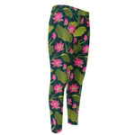Hot Pink Lotus Pattern Print Men's Compression Pants