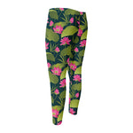 Hot Pink Lotus Pattern Print Men's Compression Pants