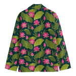 Hot Pink Lotus Pattern Print Men's Cotton Blazer