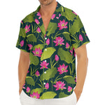 Hot Pink Lotus Pattern Print Men's Deep V-Neck Shirt