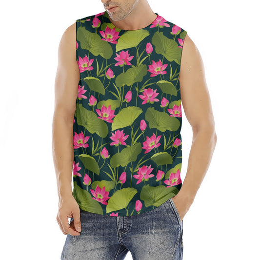 Hot Pink Lotus Pattern Print Men's Fitness Tank Top