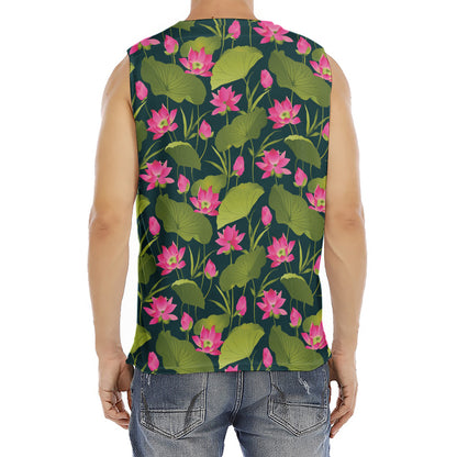 Hot Pink Lotus Pattern Print Men's Fitness Tank Top