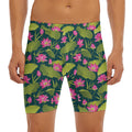 Hot Pink Lotus Pattern Print Men's Long Boxer Briefs