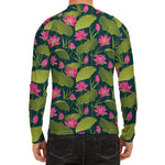 Hot Pink Lotus Pattern Print Men's Long Sleeve Rash Guard