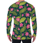 Hot Pink Lotus Pattern Print Men's Long Sleeve T-Shirt
