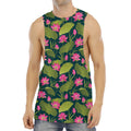 Hot Pink Lotus Pattern Print Men's Muscle Tank Top