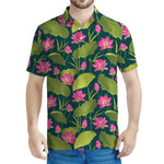 Hot Pink Lotus Pattern Print Men's Polo Shirt